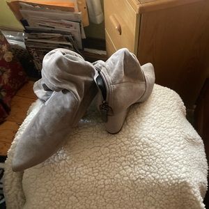 Long grey suede boots